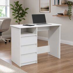 White Desk 102x50x75cm Engineered Wood Office Study Table Spacious Storage
