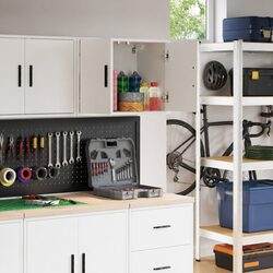 Garage Wall Cabinet White Storage Cupboard Engineered Wood Door Organiser