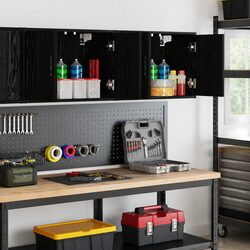 Garage Wall Cabinets 2 pcs Black Storage Cabinet Industrial Organiser