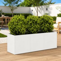 Planter White 120x40x40 cm Cold-rolled Steel Raised Bed Garden Outdoor Pots