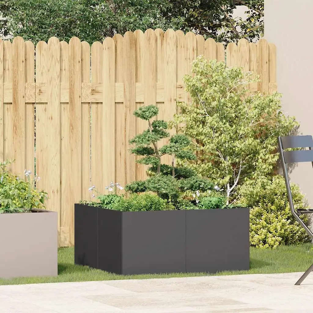 Planter Cold-rolled Steel Raised Bed 80x80x40 cm Black Outdoor Garden Patio