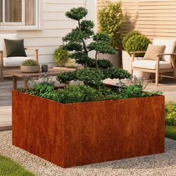 Weathering Steel Planter Raised Garden Bed Outdoor 80x80x40cm Brown Box