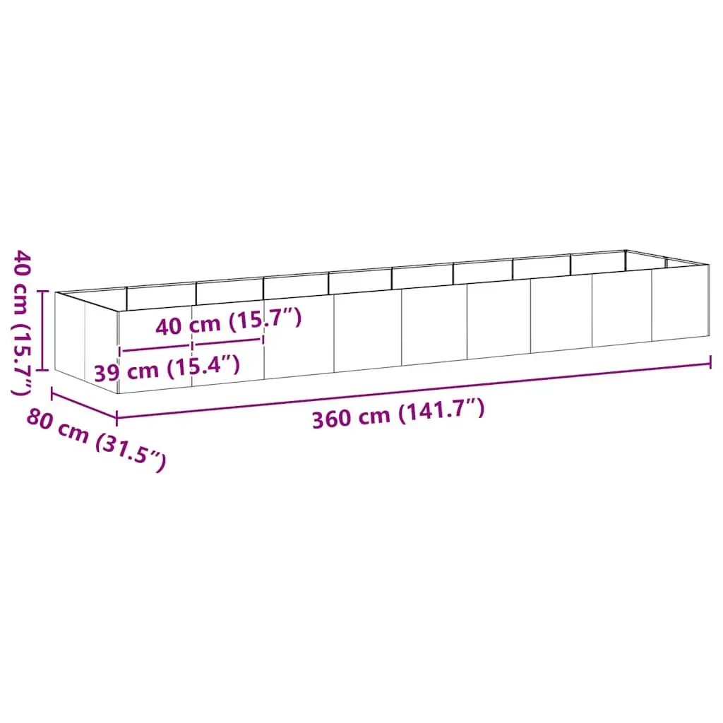 Galvanised Steel Planter Raised Garden Bed Outdoor Patio Flower Box 360x80x40cm