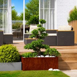 Weathering Steel Raised Garden Planter Box 100x100x40cm Outdoor Flower Bed