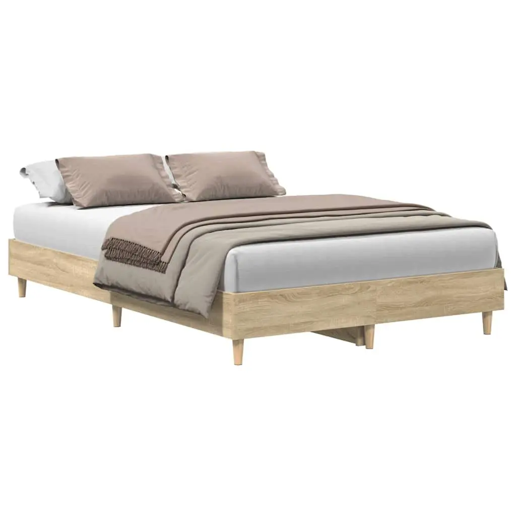 Bed Frame Engineered Wood 135x190 cm Double Size Brown Sonoma Oak