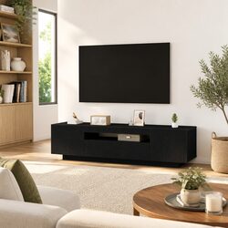 TV Cabinet Black Modern Living Room Storage Unit Engineered Wood 160x35x40cm