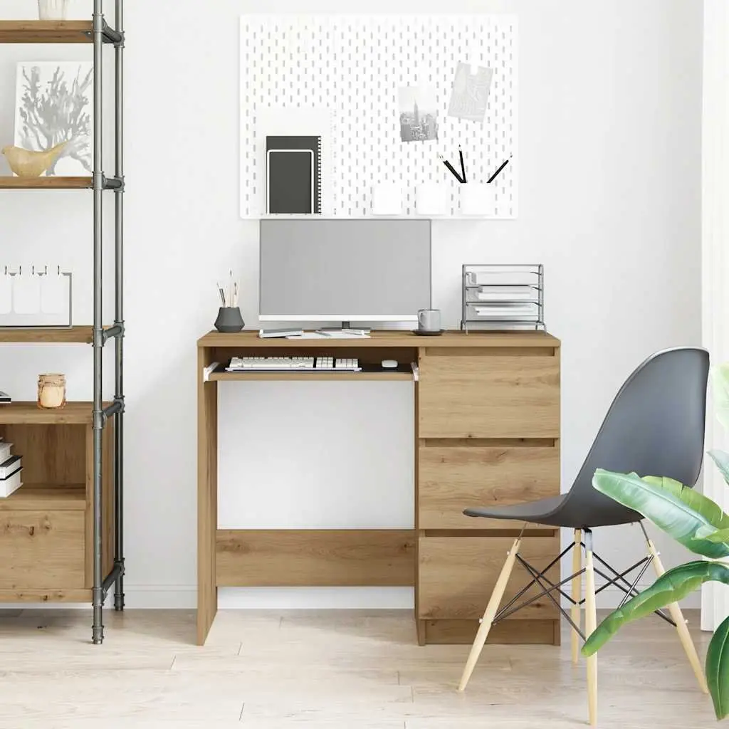 Office Desk with 3 Drawers 90x45x76cm Engineered Wood Brown
