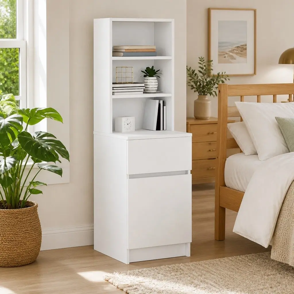 Bedside Cabinet Engineered Wood Storage Table Brown Left Right Door