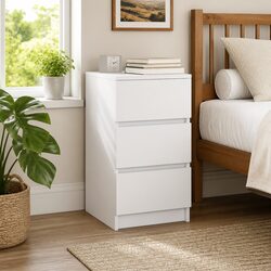 Bedside Cabinet 3 Drawers White Nightstand Bedroom Storage Organiser 39x35x65cm
