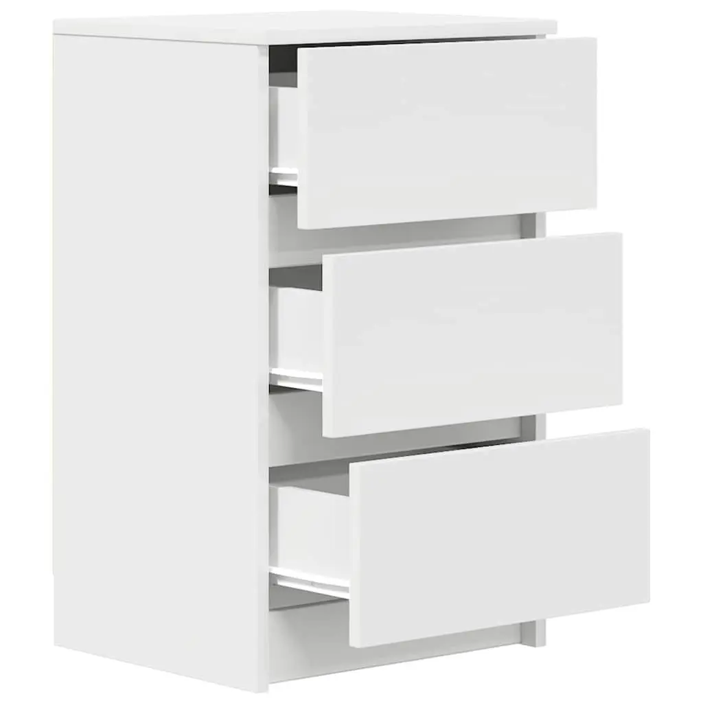 Bedside Cabinet White 3 Drawers Engineered Wood 39x35x65cm