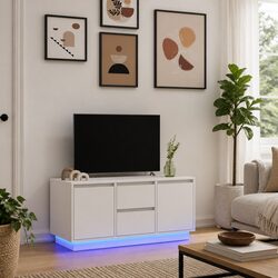 TV Cabinet with RGB LED Lights Storage Unit White Living Room Furniture