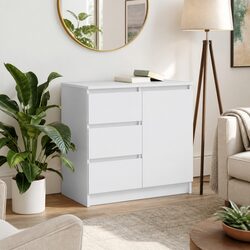 Sideboard Storage Cabinet White Engineered Wood Door Drawer Hallway Living Room