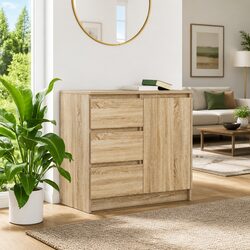 Sideboard Brown Storage Cabinet Engineered Wood Buffet Door Drawers Organisation