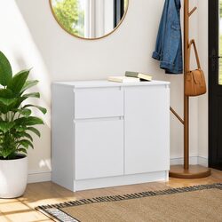 White Sideboard Storage Cabinet with Drawer Doors Shelf Engineered Wood