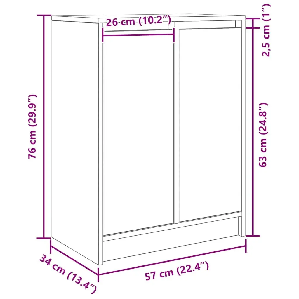 Sideboard Storage Cabinet Engineered Wood White 57L x 34W x 76H cm