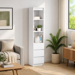 Highboard White Storage Cabinet 37.5x35x180cm Engineered Wood Sideboard