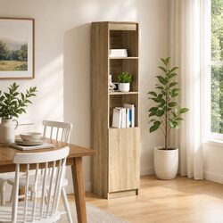 Highboard Storage Cabinet Brown Engineered Wood 37.5x35x180cm Sideboard Buffet