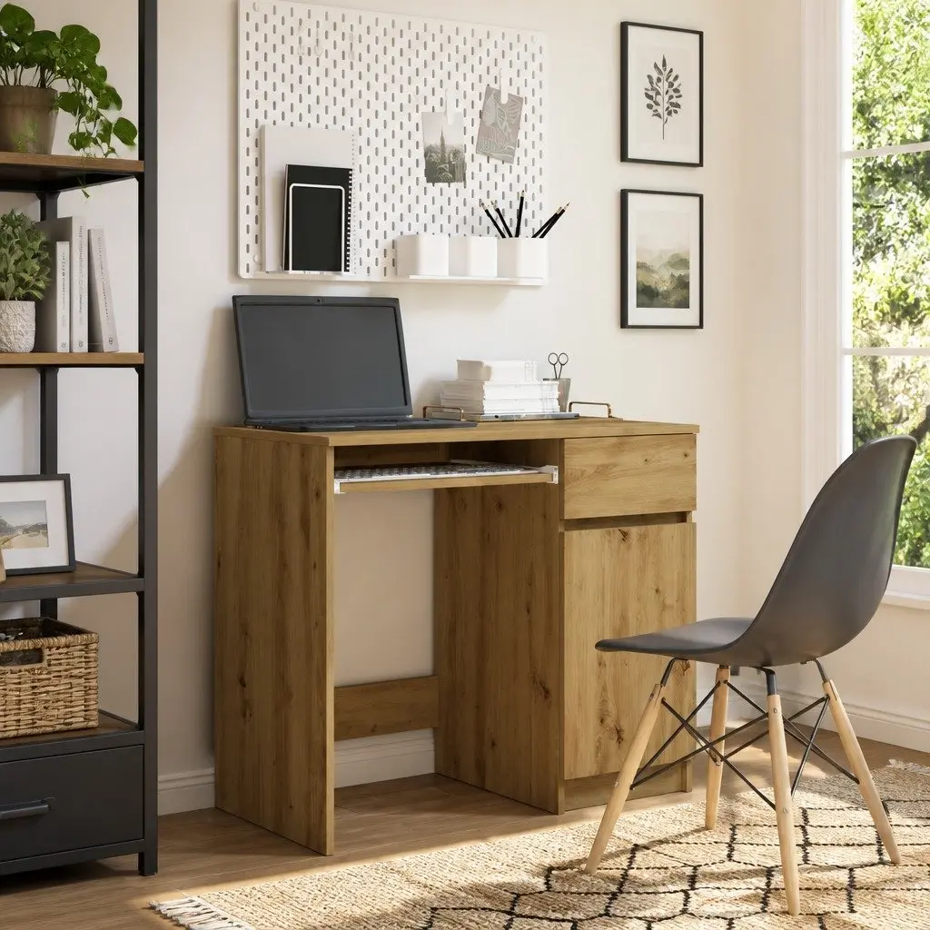 Office Desk Brown Engineered Wood Storage Cabinet Drawer Shelf Workstation 86W x 49D x 76H cm