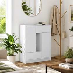 White Sideboard Buffet Cabinet with Doors Drawers Living Room Storage Organizer