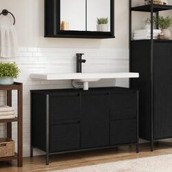 Bathroom Basin Cabinet with Drawers Black Oak 90x34.5x60cm Vanity Storage Unit