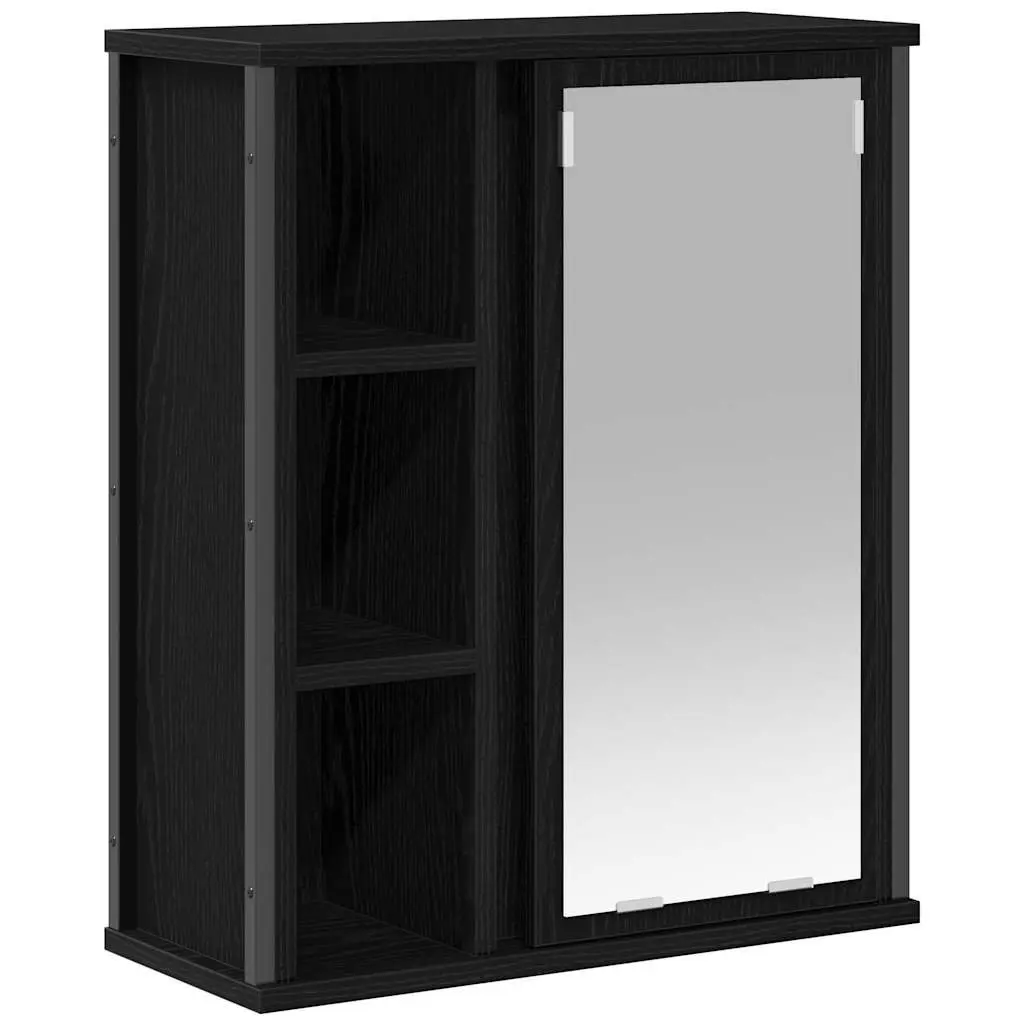Bathroom Cabinet with Mirror Wall-mounted Black Oak Storage Unit 50W x 21D x 60H cm