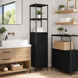 Bathroom Vanity Cabinet Black Oak Storage Shelves Door Organiser 36x35x165cm