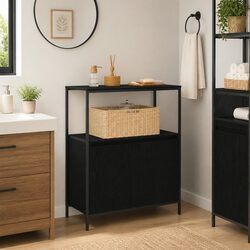 Bathroom Vanity Cabinet with Shelves Black Oak Storage Unit Organiser