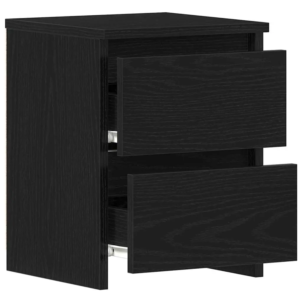 Bedside Cabinet 2 Pieces Engineered Wood Black Storage Drawer Nightstand