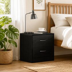 Bedside Cabinet Black Oak 40x30x40cm 2 Drawer Nightstand Storage Organiser