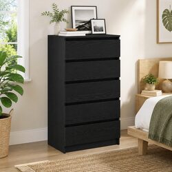 Drawer Cabinet Black Oak 60x36x103 cm Storage Chest 5 Drawers Sideboard