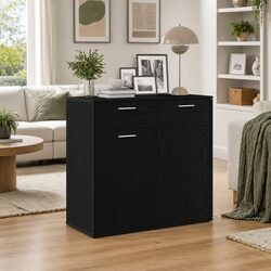 Sideboard Black Oak 80x36x75cm Engineered Wood Storage Cabinet Buffet