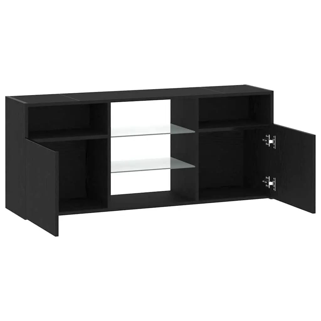 TV Cabinet RGB LED Lights Black Oak Engineered Wood Storage Unit