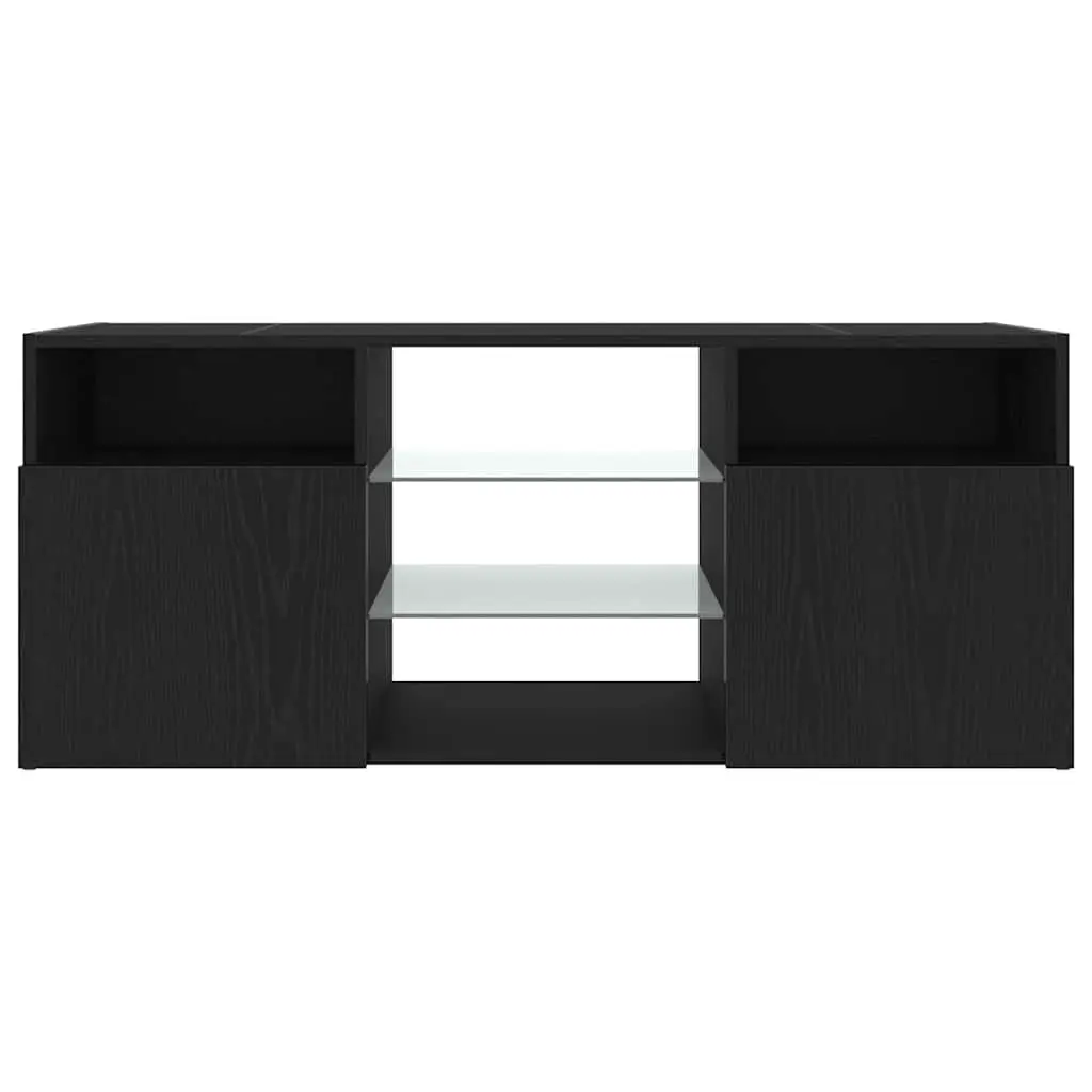 TV Cabinet RGB LED Lights Black Oak Engineered Wood Storage Unit
