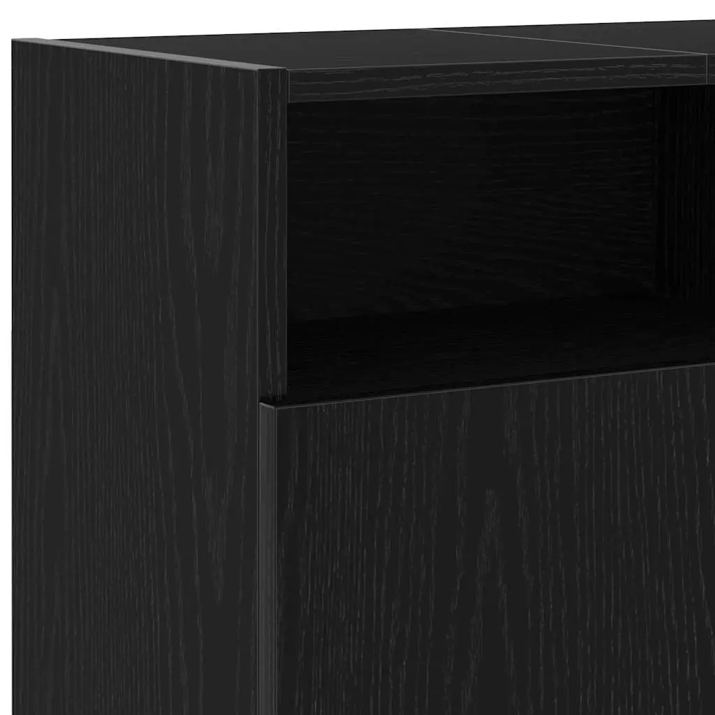 TV Cabinet RGB LED Lights Black Oak Engineered Wood Storage Unit