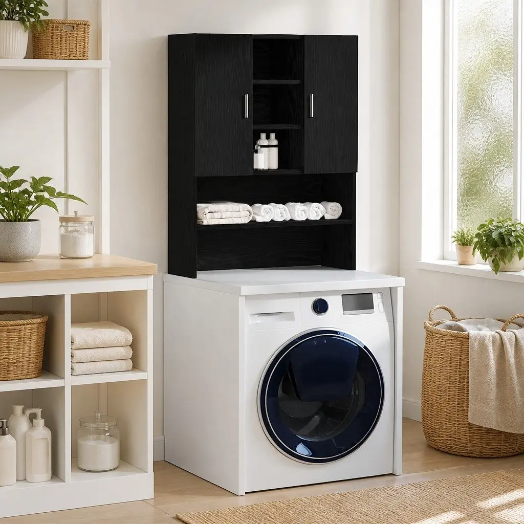 Washing Machine Cabinet Black Oak Storage Organiser Bathroom Laundry Room