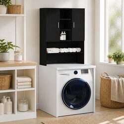 Washing Machine Cabinet Black Oak Storage Organiser Bathroom Laundry Room