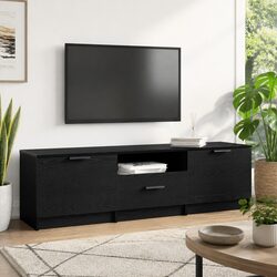 Black TV Cabinet with Drawer Modern Living Room Entertainment Unit 140cm
