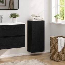 Wall-mounted Bathroom Cabinet Black Oak Engineered Wood Storage Vanity Unit
