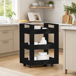 Kitchen Trolley Black 60 x 45 x 80 cm Engineered Wood Cart with Castors