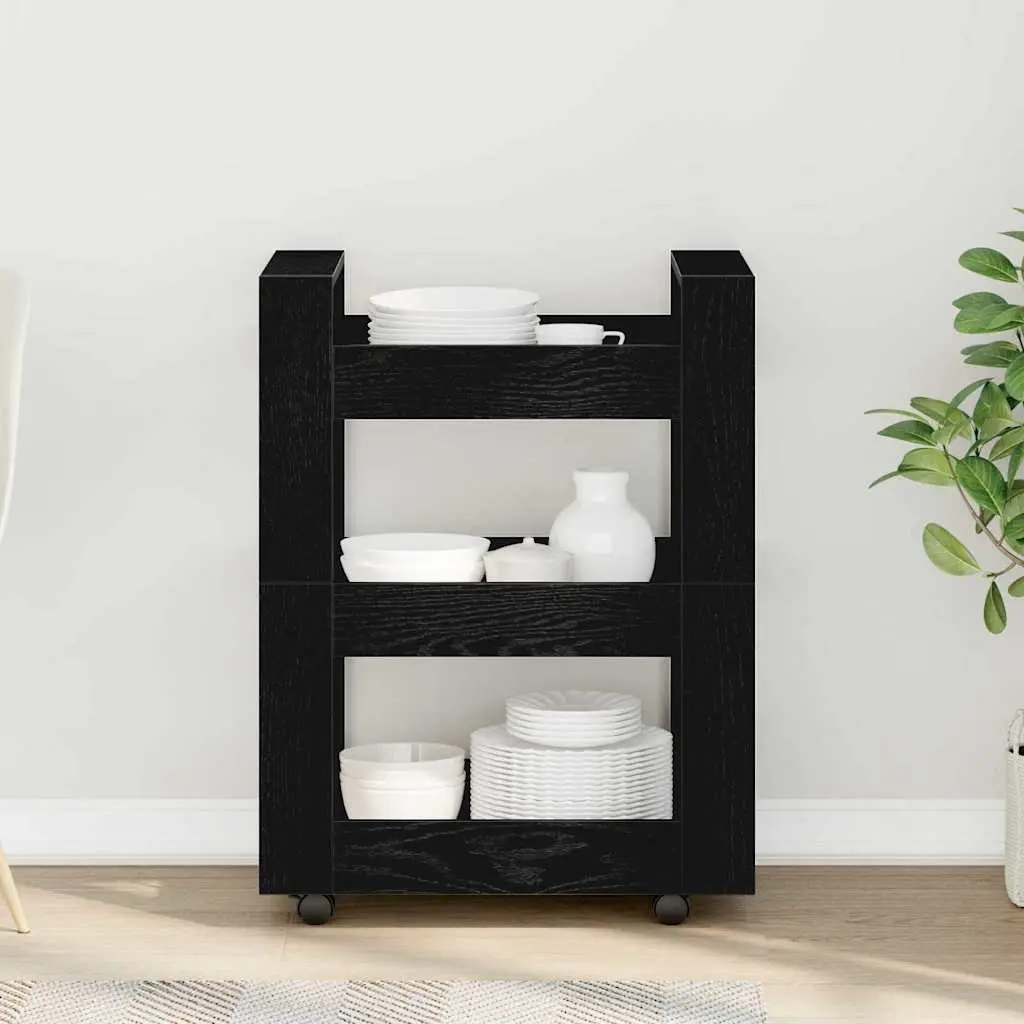 Kitchen Trolley Engineered Wood Black 60 x 45 x 80 cm with Castors