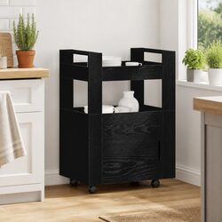 Kitchen Trolley Black Oak Rolling Storage Cart 60 x 45 x 80 cm Engineered Wood