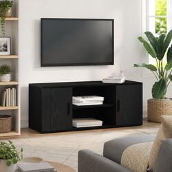TV Cabinet Black Oak 100x35x40cm Modern Storage Unit Engineered Wood Furniture