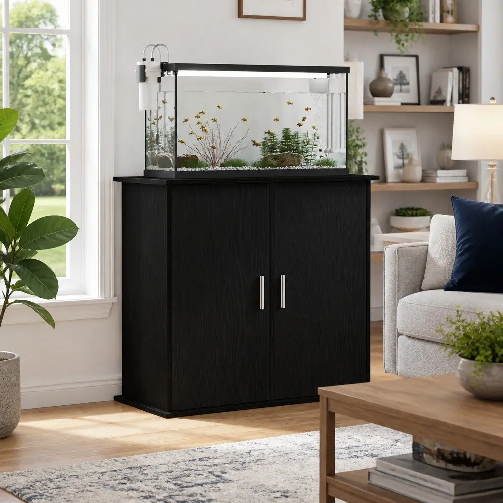 Aquarium Stand Fish Tank Cabinet Storage Black Oak Engineered Wood Display