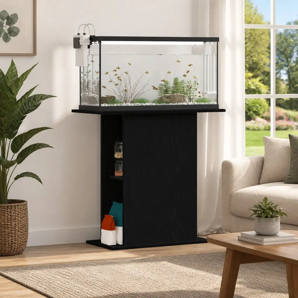Aquarium Stand Fish Tank Display Cabinet Storage Organizer Black Oak Engineered