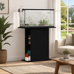 Aquarium Stand Fish Tank Display Cabinet Storage Organizer Black Oak Engineered