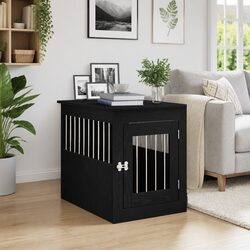 Dog Crate Furniture End Table Black Oak 55x75x65cm Engineered Wood Kennel