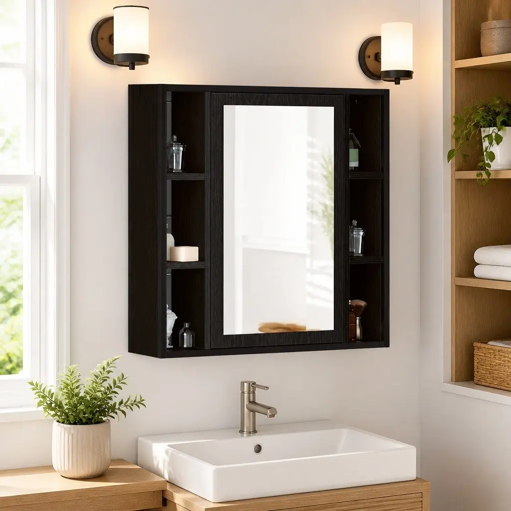 Bathroom Cabinet Wall-Mounted Storage Unit Black 60x16x60cm