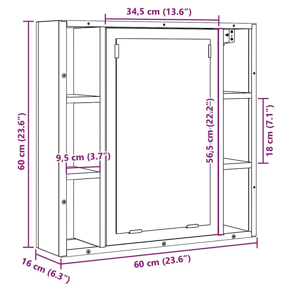 Bathroom Cabinet Wall-Mounted Storage Unit Black 60x16x60cm