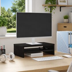 Monitor Stand Desk Riser Black Oak Engineered Wood Computer Organizer Storage