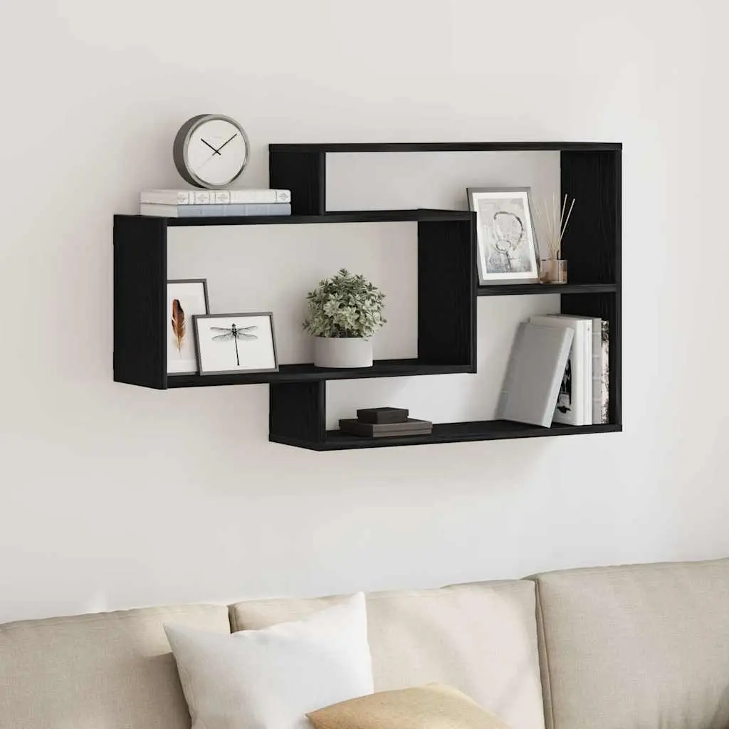 Wall Shelf Floating Storage Organizer Engineered Wood Black Oak